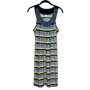 COCOMO / green & blue embellished scoop neck shift dress / M